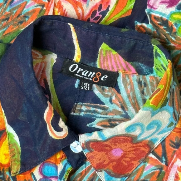 Orange Fashion Village Vibrant Multicolour Floral Button Down Tunic Free - Picture 8 of 11